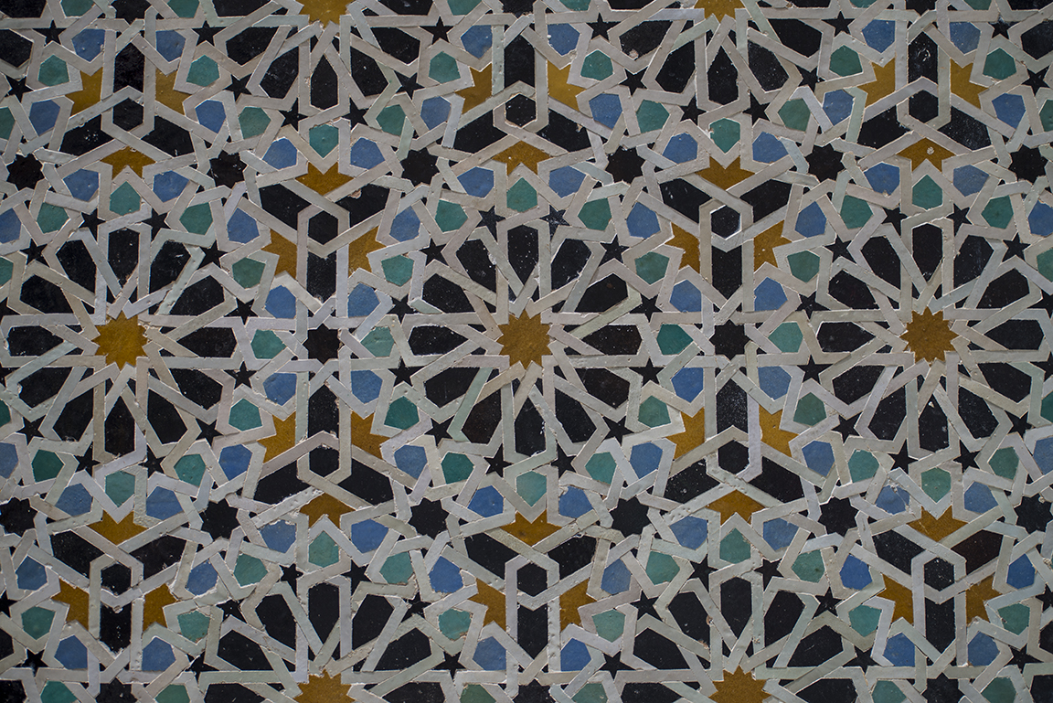 Zellij tilework detail in Islamic geometric pattern